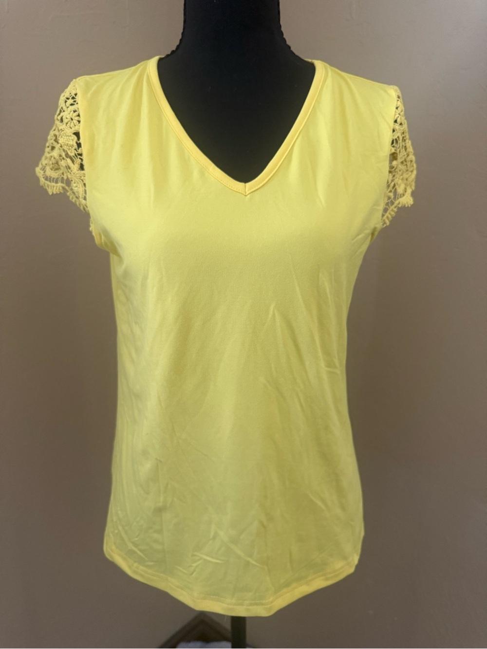 SHEIN Bright Yellow V-Neck Tank with Crochet Cap Sleeves